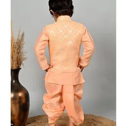 BT DEZINES Full Sleeves Damask Brocade Kurta Dhoti Set With Waistcoat - Peach image 3