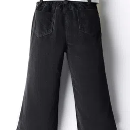 Little Kangaroos Cotton Lycra Woven Full Length Solid Color Trousers with Belt - Black image 2