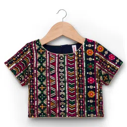 Babyhug Short Sleeves Sequin Embroidered Choli and Shimmer Net Lehenga with Dupatta - Fuschia image 2