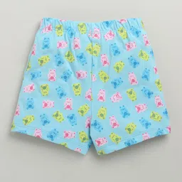 BUMZEE Cotton Knit Above Knee Length Teddy & Cat Printed Shorts With Bow Applique Pack of 3 - Lavender Light Blue & Light Green image 3