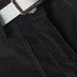 Little Kangaroos Cotton Lycra Woven Full Length Solid Color Trousers with Belt - Black image 3