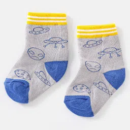 Cute Walk by Babyhug Cotton Non Terry Anti Bacterial Ankle Length Socks Space Design Pack of 5 - Multicolour image 4