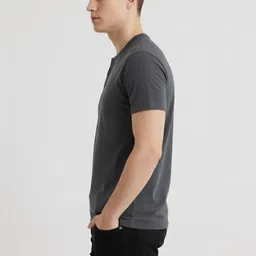 JAI TEXTILES Men Henley Neck Slim Fit T-shirt image 2