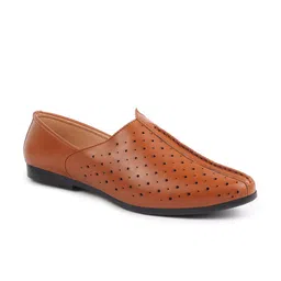 FAUSTO Men Tan Perforations PU Slip-On Sneakers image 1
