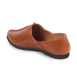 FAUSTO Men Tan Perforations PU Slip-On Sneakers image 2