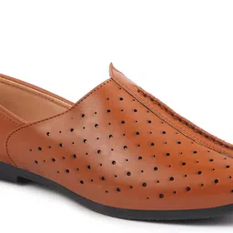 FAUSTO Men Tan Perforations PU Slip-On Sneakers image 5