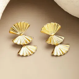 Rubans Voguish 18K Gold-Plated Triple Fan-Motif Textured Bold Drop Earrings-picture-15