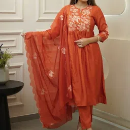 JAPNAAM Women Floral Embroidered Panelled Thread Work Kurta with Trousers & With Dupatta-picture-21