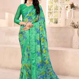KALINI Floral Printed Saree With Satin Weaved Border And Matching Blouse Piece-image-67