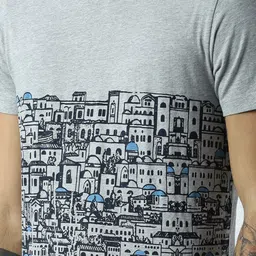 Huetrap Men Grey Melange Printed Round Neck T-shirt image 4