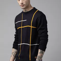 Roadster Men Black Geometric Printed Pullover image 2