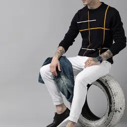 Roadster Men Black Geometric Printed Pullover image 3