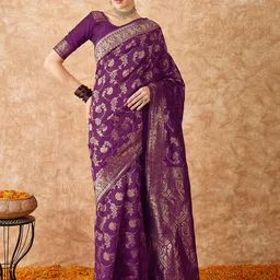 MANVAA Woven Design Zari Silk Blend Banarasi Saree-image-68