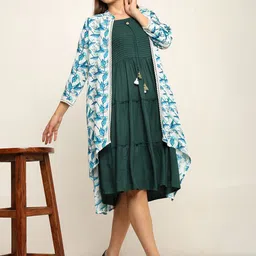 NG FASHION Women Fit & Flare Midi Dress With Shrug-image-28