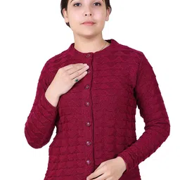 Varenyam Women Magenta Round Neck Woolen Cardigan-picture-28