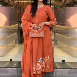 KALINI Women Floral Embroidered Regular Thread Work Kurta with Trousers & With Dupatta image 2