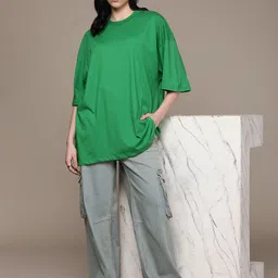 The Roadster Life Co. Solid Oversized Drop-Shoulder Sleeves Casual T-shirt-image-31