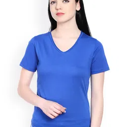 Style Quotient Women Blue Solid V-Neck T-shirt-picture-19