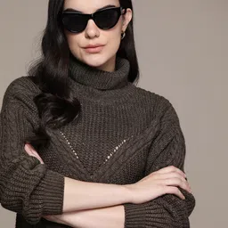 Roadster Women Self Design Cable Knit Pullover-picture-14