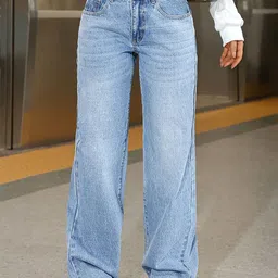 Glossia Women Comfort Straight Fit High-Rise Light Fade Acid Wash Stretchable Jeans-image-50