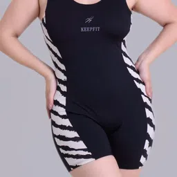 keepfit Women's one pc Sleeveless Black & Grey Colourblocked Swimming Legsuit |Swimming Suit for Women image 2