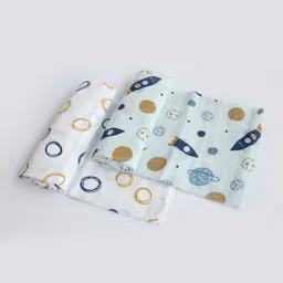 Yellow Doodle Organic Cotton Swaddle Wrappers Pack of 2 - Blue-image-23