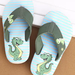 Cute Walk by Babyhug Striped & Dino Printed Slip On Flip Flops - Green & Blue-picture-19