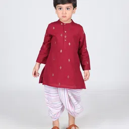 Babyhug Cotton Woven Full Sleeves Gold Foil Printed Kurta & Striped Dhoti Set - Red-picture-18