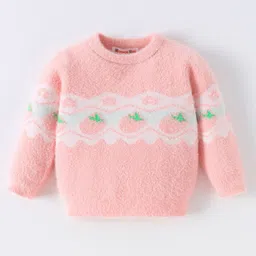 Kookie Kids Full Sleeves Pullover Sweater with Strawberry Design - Pink-picture-12