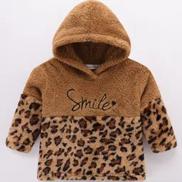 Kookie Kids Full Sleeves Fur Sweatshirt with Cheetah Print Detailing - Brown-picture-27