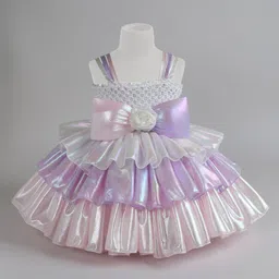 TINY MINY MEE Elastane Sleeveless Bow Detailed Shimmer Layered Knee Length Dress - Multicolor-picture-27