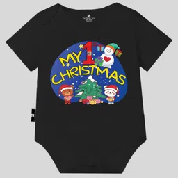 The Peppy Tend 100% Cotton Christmas Theme Half Sleeves My 1st Christmas Text Printed Onesie - Black-picture-33
