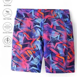 Pine Active Super Stretch Knee Length Cycling Shorts With Star Print - Pink & Blue-picture-24