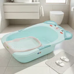 Baybee lora 2 in 1 Baby Bath Tub Seat for Kids | Portable Bathing Tub for Babies with Soap Tray | Anti Slip Baby Plastic Bath Chair | Multi-Purpose Bathtub for Baby Bather for 0 to 5 Years (Green) image 1