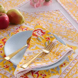 HANDICRAFT PALACE Yellow & White 6 Pieces Floral Printed Cotton Table Napkins image 5