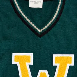 Pantaloons Junior Full Sleeves W Alphabet Patch Embroidered Sweater - Green image 2