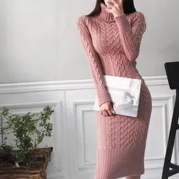 miss mosa by akanksha Alamode By Akanksha Women Pink Bradshaw Luxury Knitted Dress-picture-19