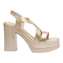 Shoetopia Strap Detailed Sling Back Heeled Sandals - Gold image 4