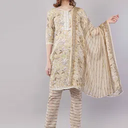 JIDI FASHION Floral Printed Straight Kurta With Trousers And Dupatta-image-92