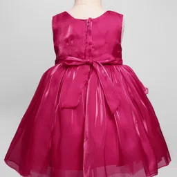 Babyhug Woven Sleeveless Fit & Flare Layered Partywear Dress With Bow Applique - Red image 4