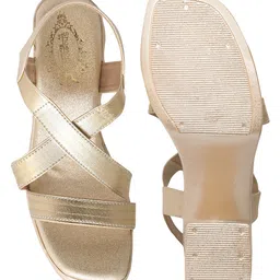 Shoetopia Strap Detailed Sling Back Heeled Sandals - Gold image 5