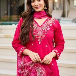 ATOXIC Women Ethnic Motifs Embroidered Thread Work Kurta with Trousers & Dupatta image 3