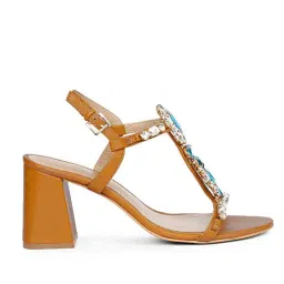 Saint G Transparent & Blue Stone Embellished Cuoio Leather Block Heels image 2