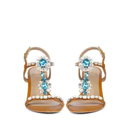 Saint G Transparent & Blue Stone Embellished Cuoio Leather Block Heels image 4