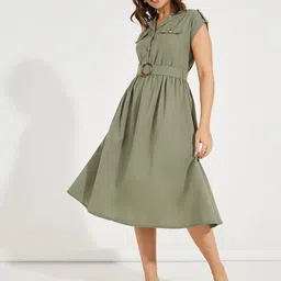 Styli Belted A-Line Midi Dress image 3