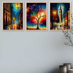 Kotart Brown & Navy Blue 3 Pieces Modern Wooden Wall Arts-picture-25