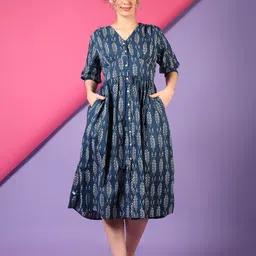 LIMEROAD Floral Printed V-Neck Ethnic Dress-picture-26