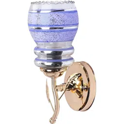 1ST TIME Blue & Gold-Toned Textured Metal Traditional Cylinder Shaped Wall Lamp image 5