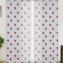 UrbanArts Red & White 2 Pieces Floral Embroidered Sheer Long Door Curtain-picture-16
