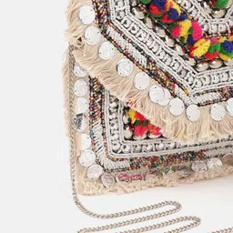 Sangria Embellished Pure Jute Foldover Clutch image 2